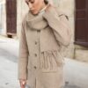 Trendyol Mink Wide Pattern Soft Textured Scarf Wide Pattern Coat Look Knitwear Cardigan