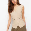 Trendyol Mink Woven Bone Button Detailed Double Breasted Blouse