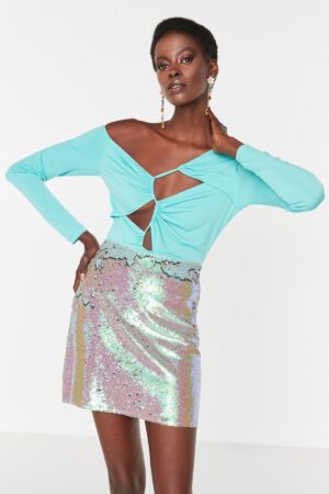 Trendyol Mint Asymmetrical Collar Detailed Bodysuit