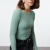 Trendyol Mint Backless Fitted Flexible Knitted Blouse