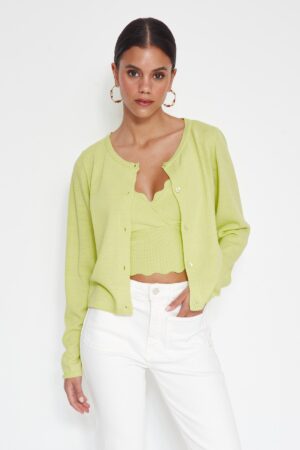 Trendyol Mint Crop 2 darabos felső kerek Cardigan kötöttáru szett Trendyol Mint Crop 2 darabos felső kerek Cardigan kötöttáru szett