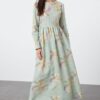 Trendyol Mint Floral Linen Look Woven Dress