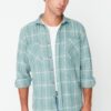 Trendyol Mint Mens Oversize Fit Plaid Shirt