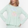 Trendyol Mint Ruffle Detailed Knitted Pajamas Set