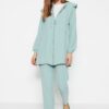 Trendyol Mint Ruffled Hooded Woven Aerobin Tunic-Pants Set