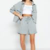 Trendyol Mint Tencel™ High Waist Denim Shorts With Elastic Waist