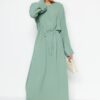 Trendyol Mint Waist Gathered Wide Cuff and Turn Up Hem Detail Aerobin Woven Dress