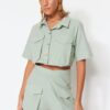 Trendyol Mint Woven 100% Cotton Shirt and Shorts Set With Pocket