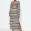 Trendyol Multi Color Cut Out Detail Printed Stretch Midi Knitted Dress
