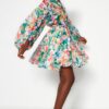 Trendyol Multi Color Floral Pattern Waist Open Mini Lined Chiffon Woven Dress
