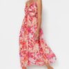 Trendyol Multi Color Floral Print A-Cut Ruffle Detail Lined Chiffon Maxi Woven Dress
