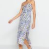 Trendyol Multi Color Midi szőtt ablak részletesen szőtt ruha