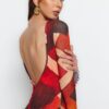 Trendyol Multi Color Printed Special texturált test Fit Back Detail Maxi rugalmas kötött ruha