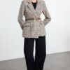 Trendyol Multi Color Regular Lined Belted Plaid Woven Jacket