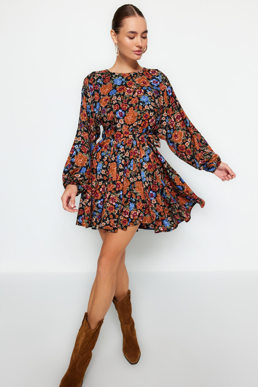 Trendyol Multi Color öves szoknya Flounce viszkóz szőtt ruha