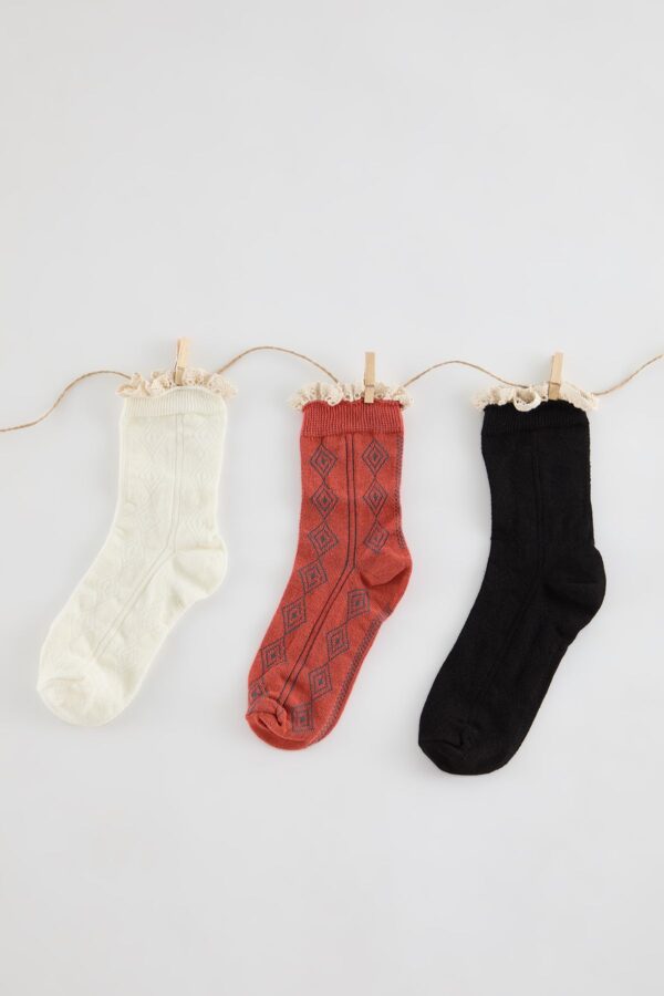 Trendyol Multi-Colored 3-Pack Jacquard Lace Knitted Socks
