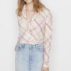 Trendyol Multi-colored Plaid/Check Crepe Knitted Blouse with Double Breasted Collar
