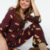 Trendyol Multicolor 100% Cotton Teddy Bear Plaid Shirt-Pants Knitted Pajama Set
