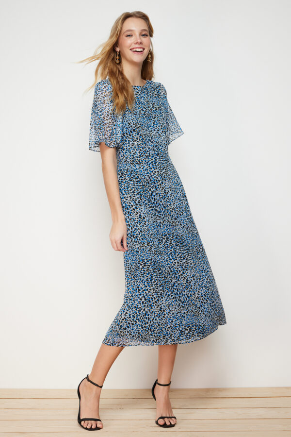 Trendyol Multicolor Animal Print A-line Angel Sleeve Lined Chiffon Midi Woven Dress