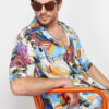 Trendyol Multicolor More Sustainable Oversize Fit 100% Viscose Printed Short Sleeve Casual Shirt