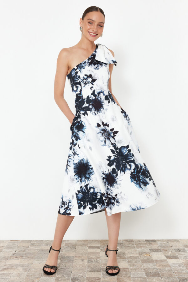 Trendyol Multicolored A-Cut Bow Detailed Woven Elegant Evening Dress