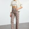 Trendyol Multicolored Animal Print Brown Snake Pattern High Waist Wide Leg Jeans