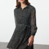 Trendyol Multicolored Belted Polka Dot Waist Opening Lined Mini Chiffon Woven Winter Dress