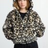 Trendyol Multicolored Brown Leopard Pattern Oversize Patterned Hooded Plush Coat