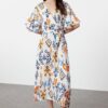 Trendyol Multicolored Ethnic Belted Patterned A-Line Double Breasted Collar Woven Dress