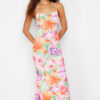 Trendyol Multicolored Floral Bodycone/Fit Strap Maxi Stretchy Knitted Maxi Pencil Dress