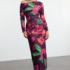 Trendyol Multicolored Floral Fitted Gather/Drape Detail Maxi Knit Dress