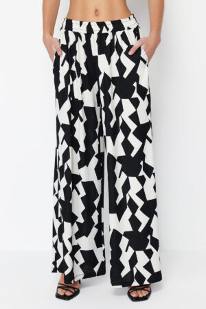 Trendyol Multicolored Geometric Patterned Wide Leg Ribbed Stretchy Knitted Palazzo Trousers
