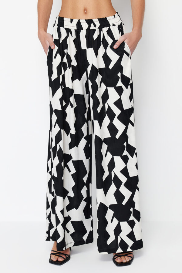 Trendyol Multicolored Geometric Patterned Wide Leg Ribbed Stretchy Knitted Palazzo Trousers