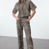 Trendyol Multicolored Leopard Patterned High Waist Wide Leg Jeans