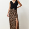 Trendyol Multicolored Leopard Patterned Slit Detailed Viscose Fabric Maxi Length Woven Skirt