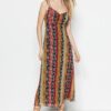 Trendyol Multicolored Patterned A-Cut Strap Midi Lined Woven Dress