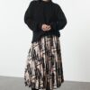 Trendyol Multicolored Patterned Pleated Satin Fabric Midi Length Woven Skirt