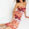 Trendyol Multicolored Pleated Patterned Bodycon Maxi Stretch Knit Pencil Dress
