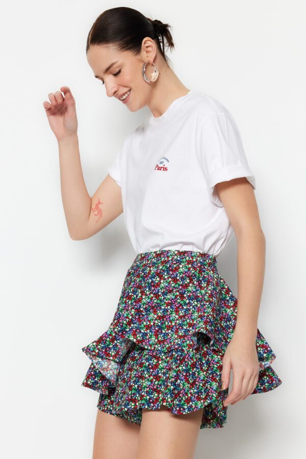 Trendyol Multicolored Ribbon Patterned High Waist Mini Knitted Shorts Skirt