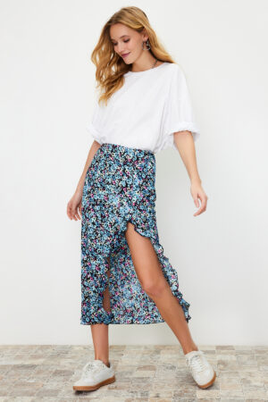 Trendyol Multicolored Slit Flounce Knitted Skirt