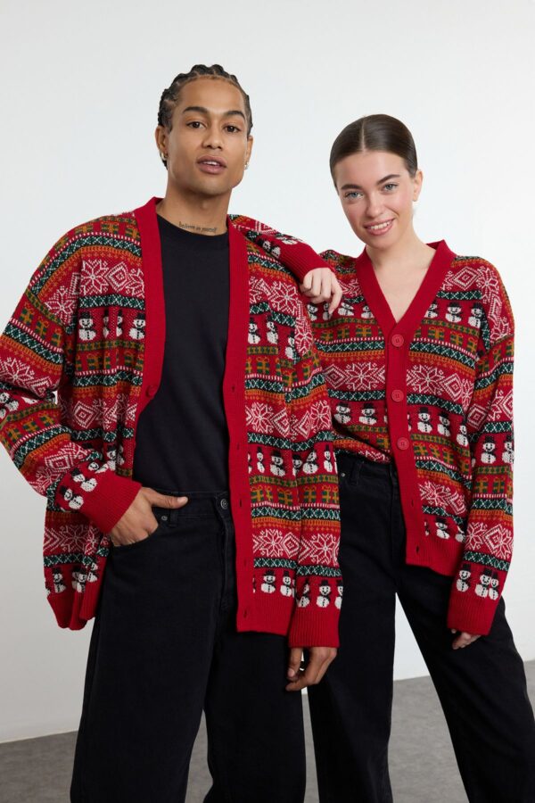 Trendyol Multicolored Unisex Regular Fit Wool Wide Pattern Christmas Knitted Cardigan