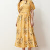 Trendyol Mustard Balloon Sleeve Floral Long Dress
