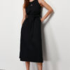 Trendyol Navy Belted 100% Cotton Poplin Pocket Midi Woven Dress