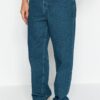 Trendyol Navy Blue 100% Cotton Distressed Look Baggy Fit Jeans