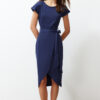 Trendyol Navy Blue 100% Cotton Double Breasted Closure Tie Detailed Midi Knitted Maxi Dress