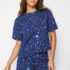 Trendyol Navy Blue 100% Cotton Galaxy Patterned Knitted Pajama Set with Shorts