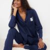Trendyol Navy Blue 100% Cotton Penguin Printed Knitted Pajama Set