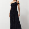 Trendyol Navy Blue A-Cut Asymmetrical Neckline Knitted Long Evening Dress