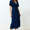 Trendyol Navy Blue A-Line Bodice Detailed V-Neck Maxi Woven Dress