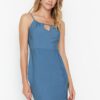 Trendyol Navy Blue A-Line Mini szőtt gallér részletesen szőtt ruha